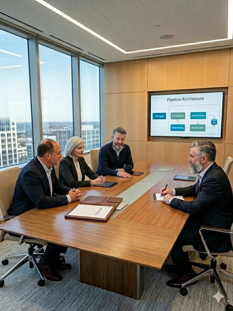 AI consulting strategy session with client team in boardroom